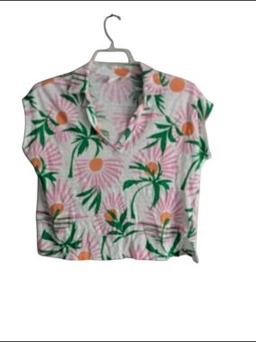 C&C California Pink & Green Palm Floral SS Top Sz.L